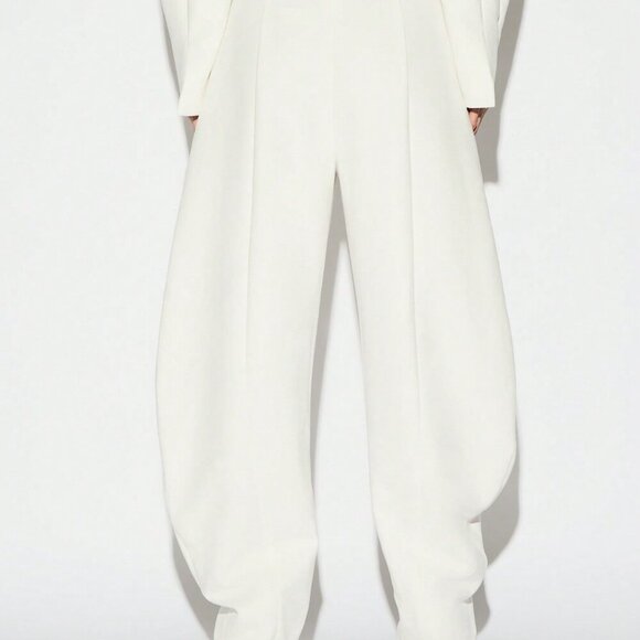White Casual Women's High Waisted Wide Leg Palazzo Trousers - Picture 3 of 4